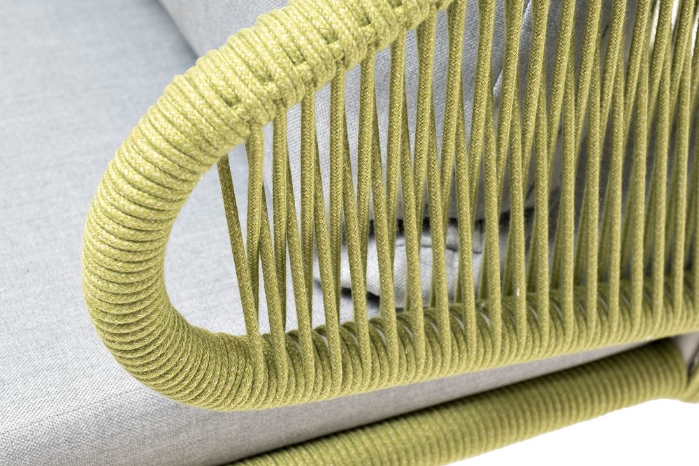 "Милан" кресло плетеное из роупа, каркас алюминий светло-серый (RAL7035) муар, роуп салатовый меланж круглый, ткань светло-серая