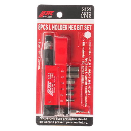 Набор бит 1/4" HEX H2-8мм 6-ти гранных с Г-образным держателем 8 предметов JTC
