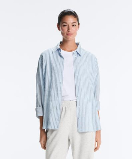 Oysho Рубашка в полоску обычного кроя, пыльный синий