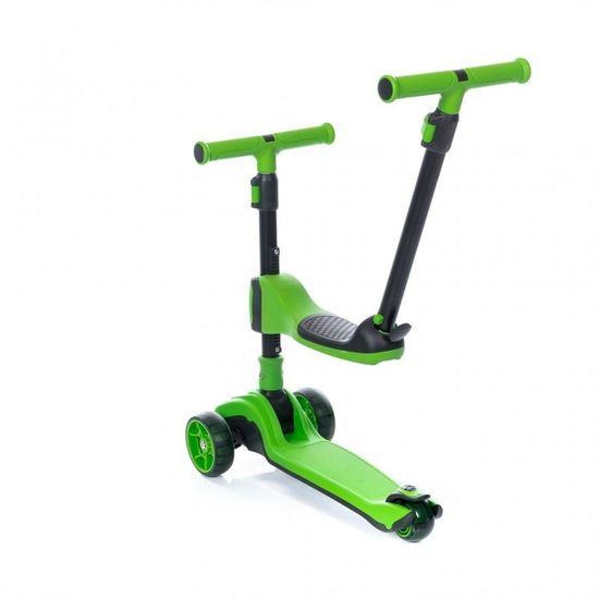 Самокат-беговел 3 в 1 Scooter Micar Transformer складной со светящимися колесами, сиденьем и родительской ручкой зеленый