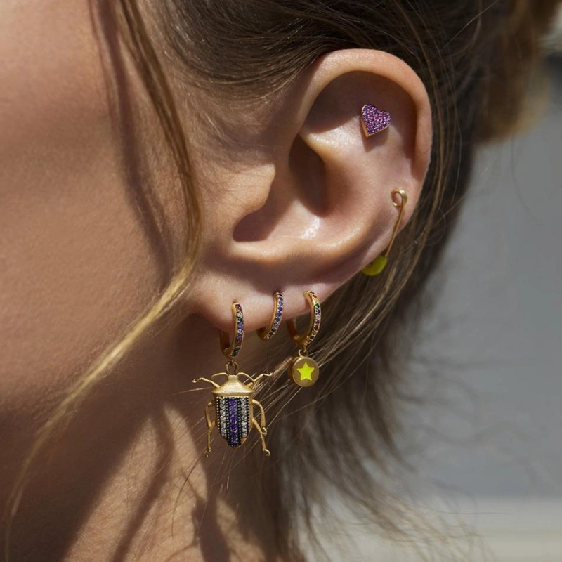 Серьги-кольца Радужная Звезда с Эмалью