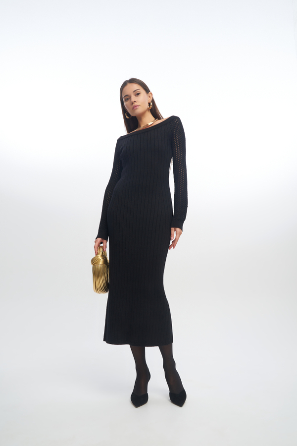Платье LAUREN из 100% шерсти мериноса черного цвета