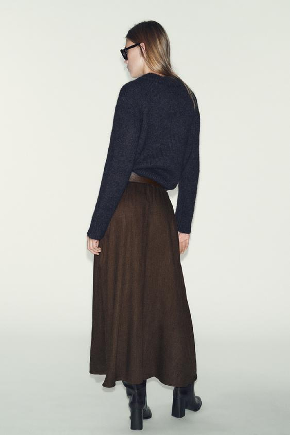 ZARA ЮБКА МИДИ С РЕМНЕМ, КОРИЧНЕВЫЙ