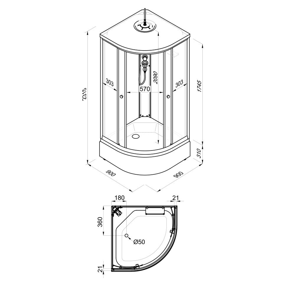 Душевая Кабина Грэй 90*90 В