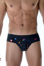 Мужские трусы-слипы с разноцветными блестящими звездами (Размер: XL) (Цвет: черный)