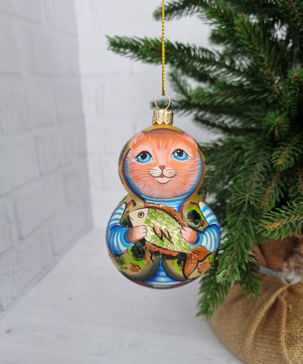 Котик Тимоша стеклянная игрушка