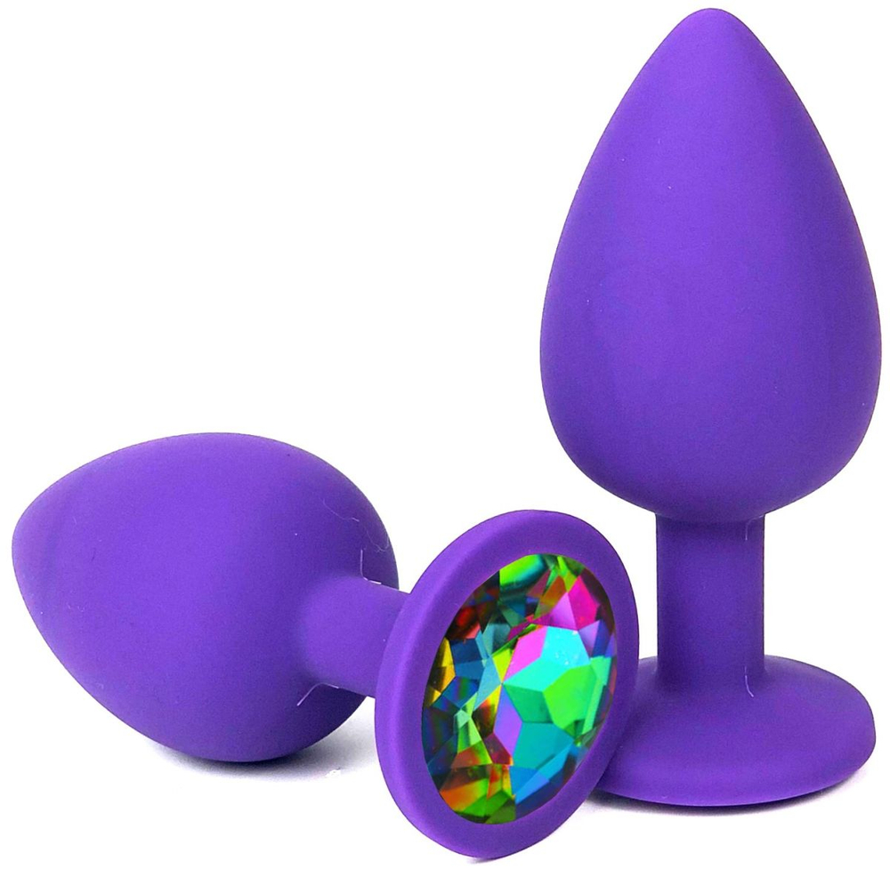 Фиолетовая силиконовая пробка с разноцветным кристаллом - 10,5 см. (Цвет: разноцветный)