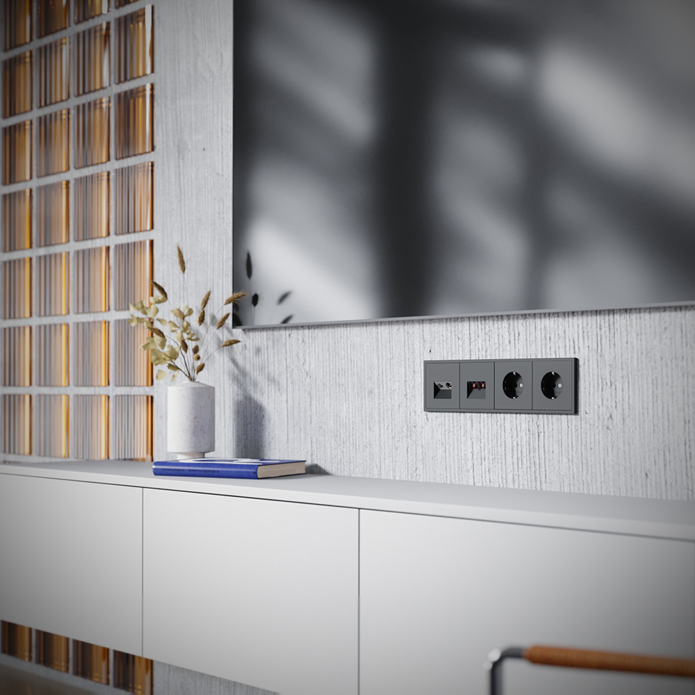 Розетка телевизионная встраиваемая VOLTUM S70 TV+RJ45 кат. 6, (черный матовый)