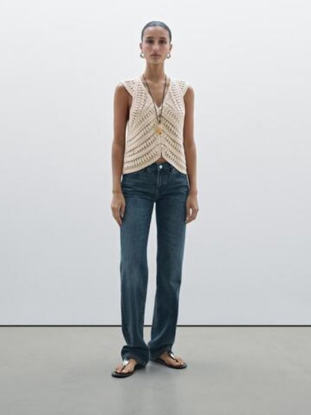 Massimo Dutti Жилет ажурной вязки из кружева кроше, кремовый