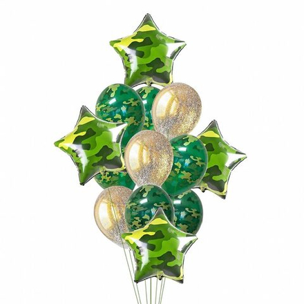 Композиция шаров "Камуфляж звезды с золотым конфетти"