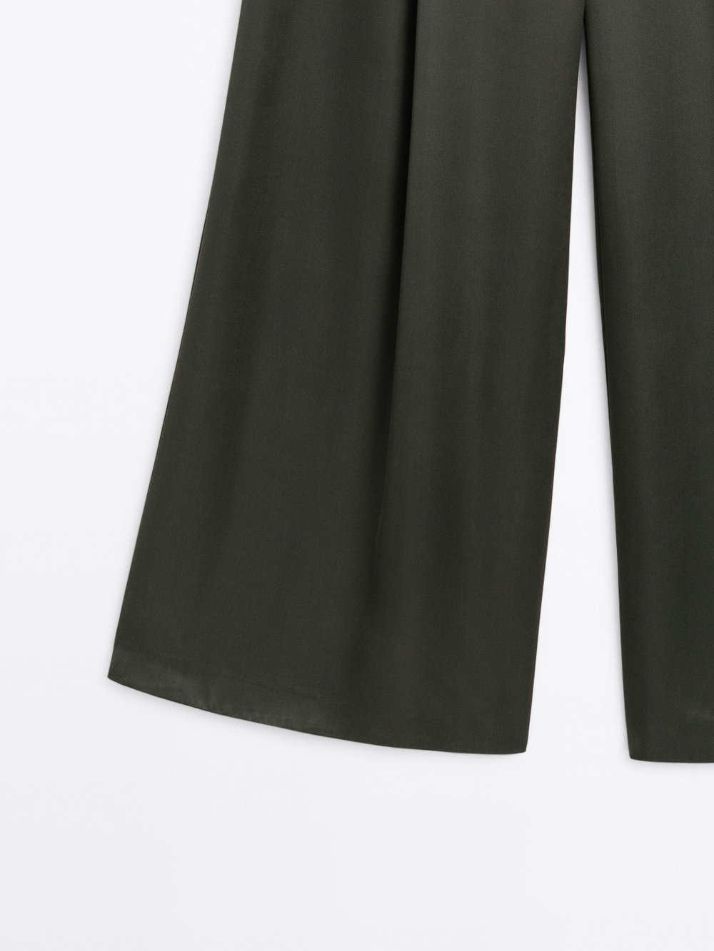Massimo Dutti Широкие брюки из атласа - STUDIO, темно-зеленый