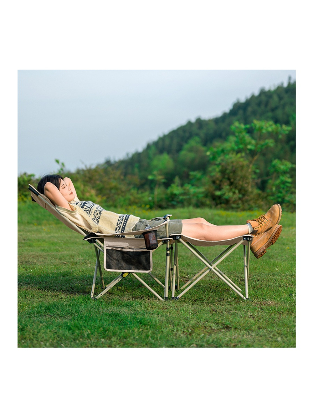 Кресло туристическое Naturehike Nightfall T05J с секцией, 149х52х79 см, до 120 кг, бежевое