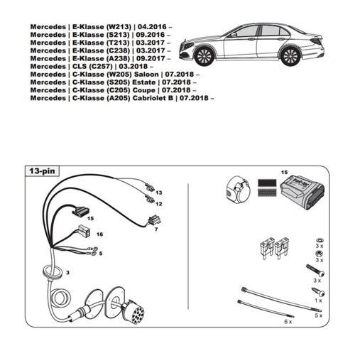 Штатная электрика для фаркопа с розеткой 13-pin, для Mercedes-Benz C-class/CLS-class/E-class,GLC,GLE WYR234213R-T (Trail-Tec)