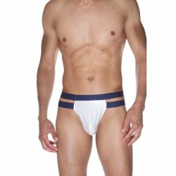 Мужские трусы тонги белые с синей резинкой La Blinque LB15513