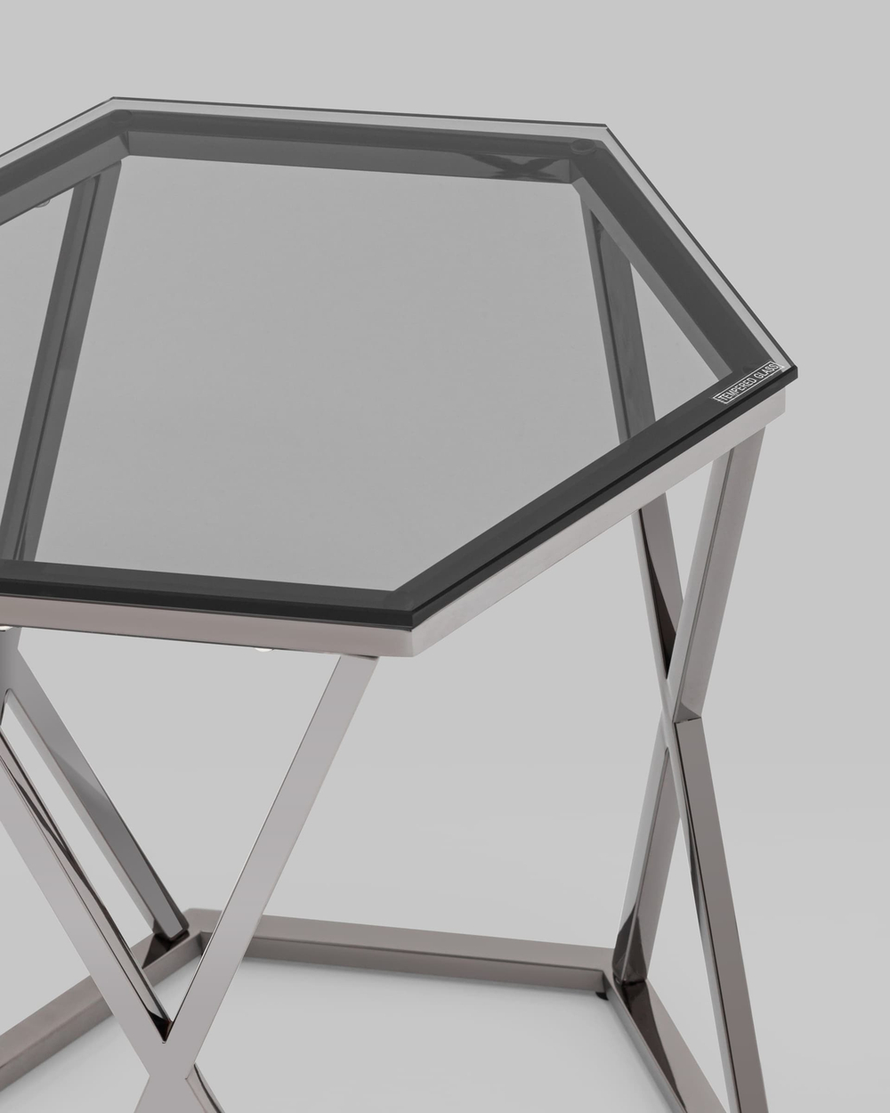 Журнальный столик Круз 48*42 стекло smoke сталь темный хром