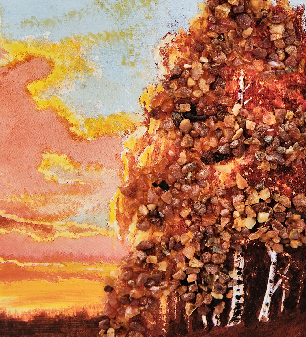 AMB-01/76 Картина «Закат на берегу» (с янтарной крошкой) пласт.рамка 33х42см