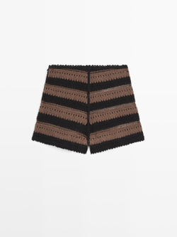 Massimo Dutti Вязаные полосатые хлопковые шорты, коричневый