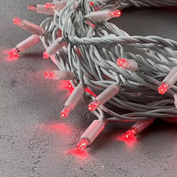 Светодиодная гирлянда с колпачком 75 красных LED ламп 10 м., 24В., белый каучуковый провод, IP65, LTC (LL75-8-1R)