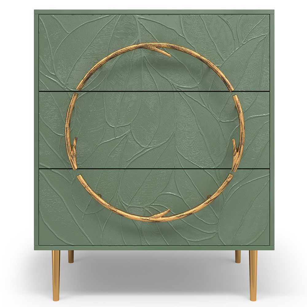 Комод Арт Колор leaves Стайл Голд с 3 ящиками Зеленый нефрит