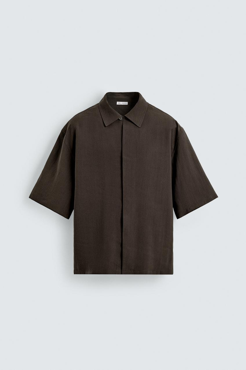 ZARA РУБАШКА RELAXED FIT ИЗ СТРУЯЩЕЙСЯ ТКАНИ, КОРИЧНЕВЫЙ