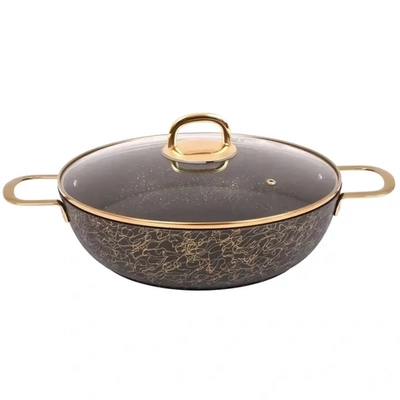 Сотейник 300/85мм с ручками,со стеклянной крышкой,АП линия «Грация»(черный/золото)