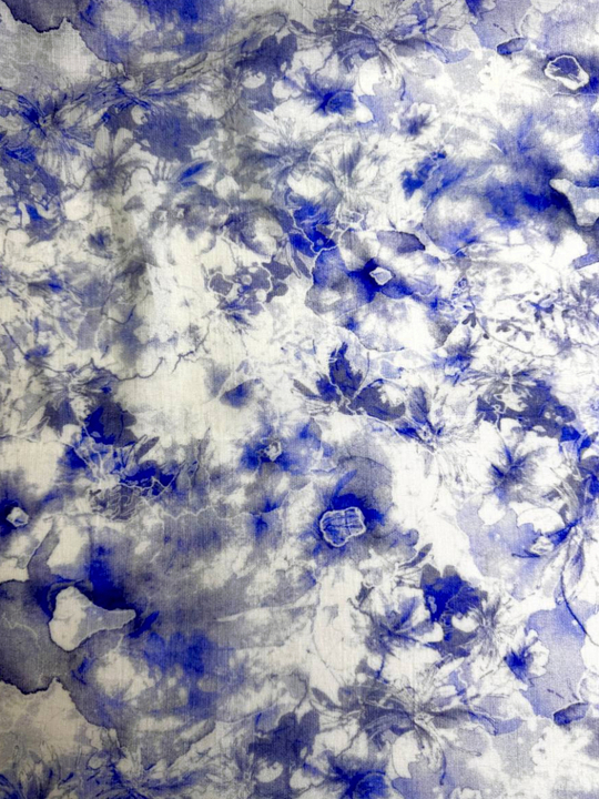 Плательная вискоза принт акварель синяя на белом TENCIL RH#20