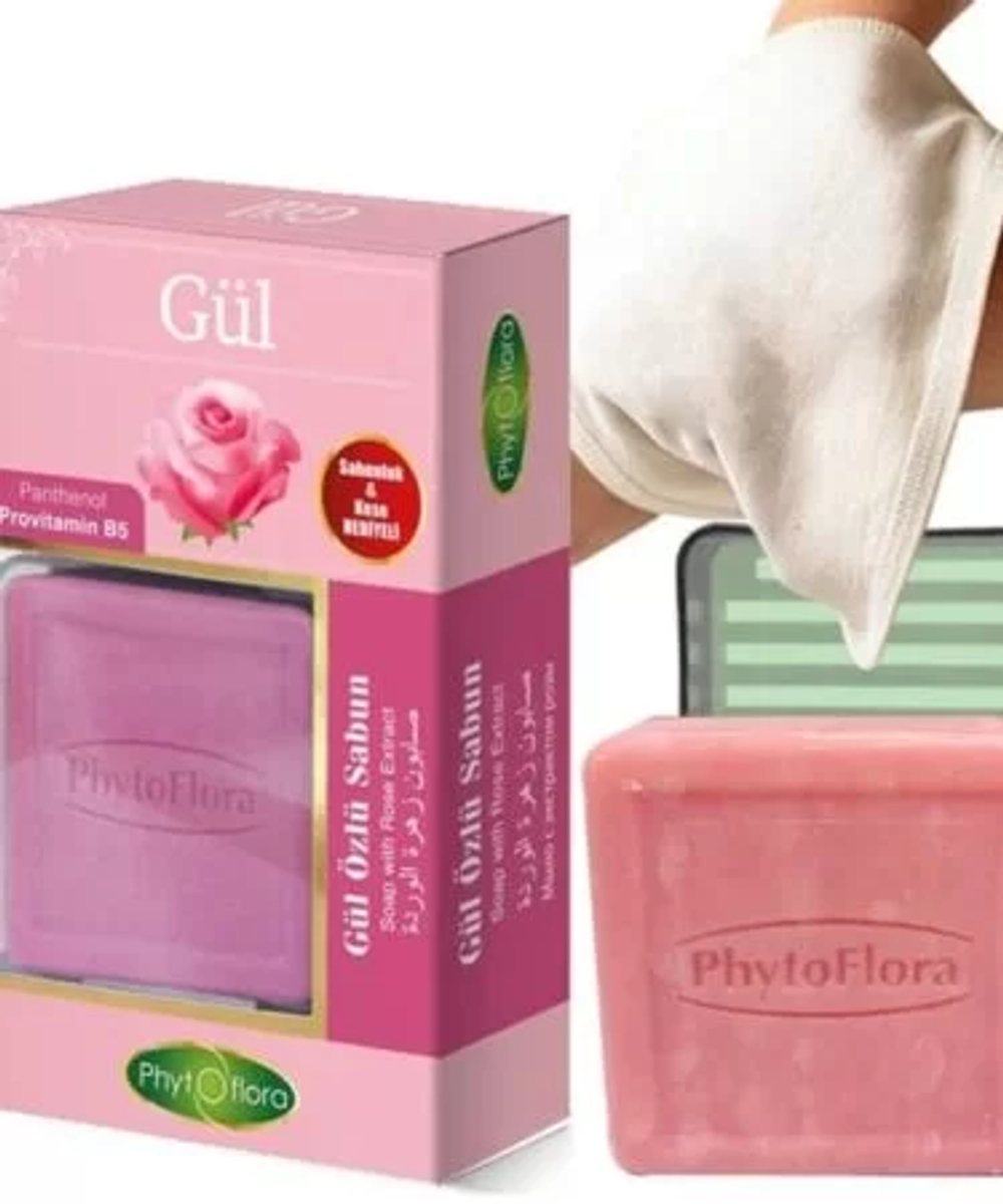 Мыло с экстрактом розы с тур. мочалкой, PhytOflora, 125гр