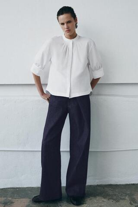 ZARA РУБАШКА С ОБЪЕМНЫМИ РУКАВАМИ ZW COLLECTION, БЕЛЫЙ