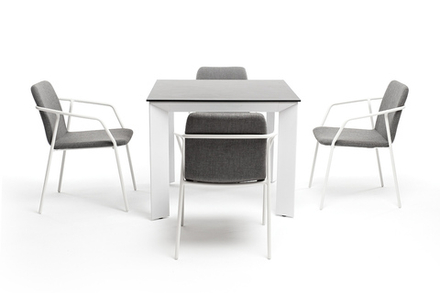 "Венето" обеденная группа на 4 персоны со стульями "Марокко", каркас белый, роуп серый