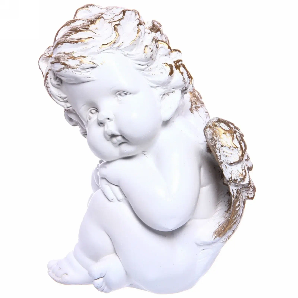 Статуэтка из гипса «Задумчивый Ангел» 16см позолота