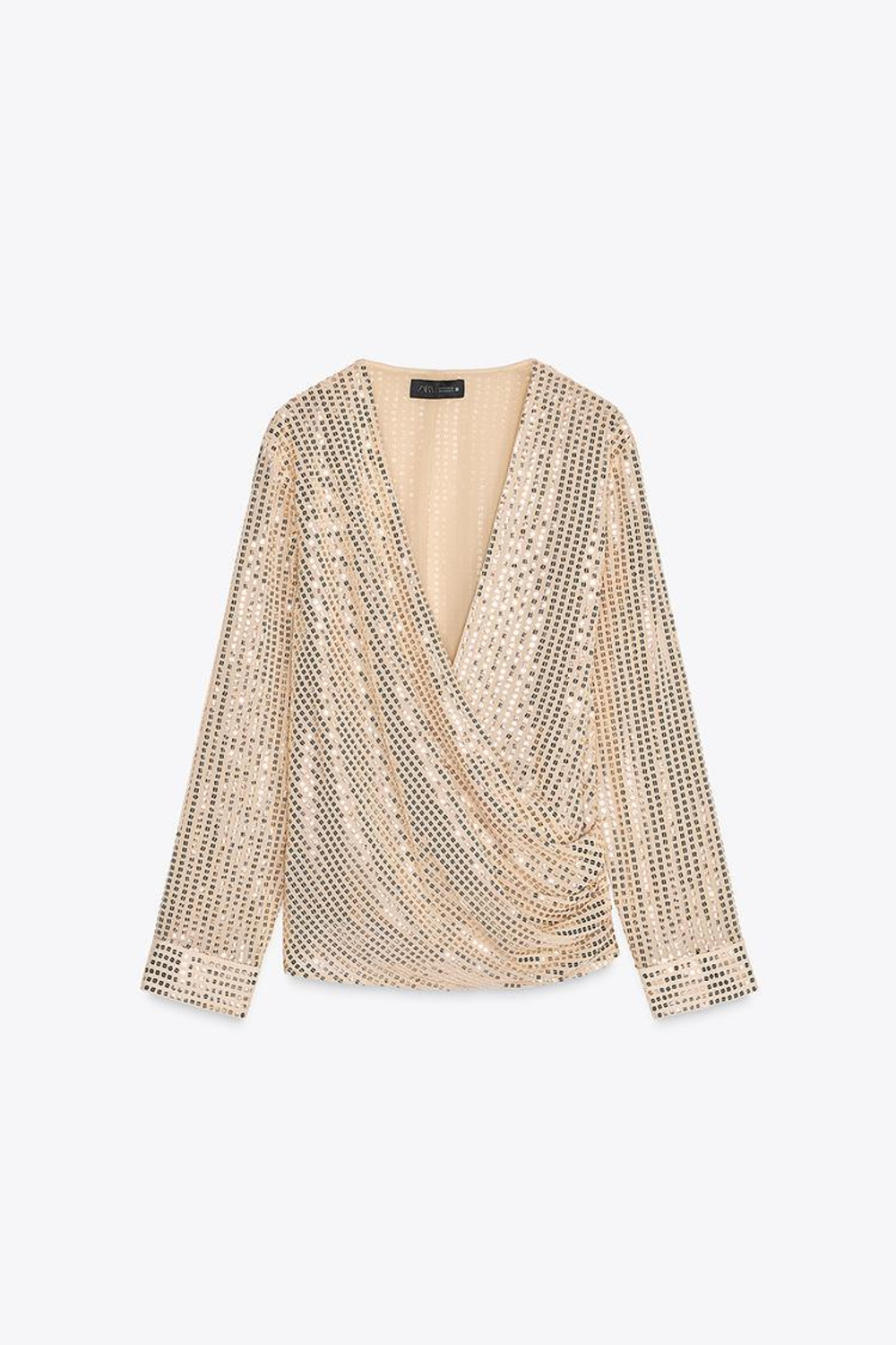 ZARA БЛУЗА С ЗАПÁХОМ И ПАЙЕТКАМИ, ЗОЛОТОЙ
