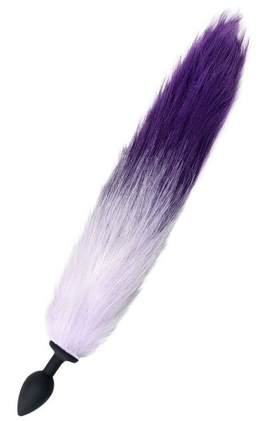Черная анальная втулка с фиолетово-белым хвостом - размер S