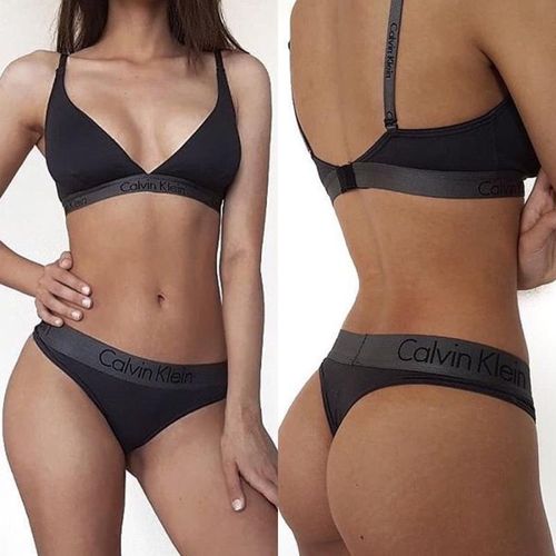 Женский комплект стринги и бралетт графитовый Calvin Klein Women Dual Tone