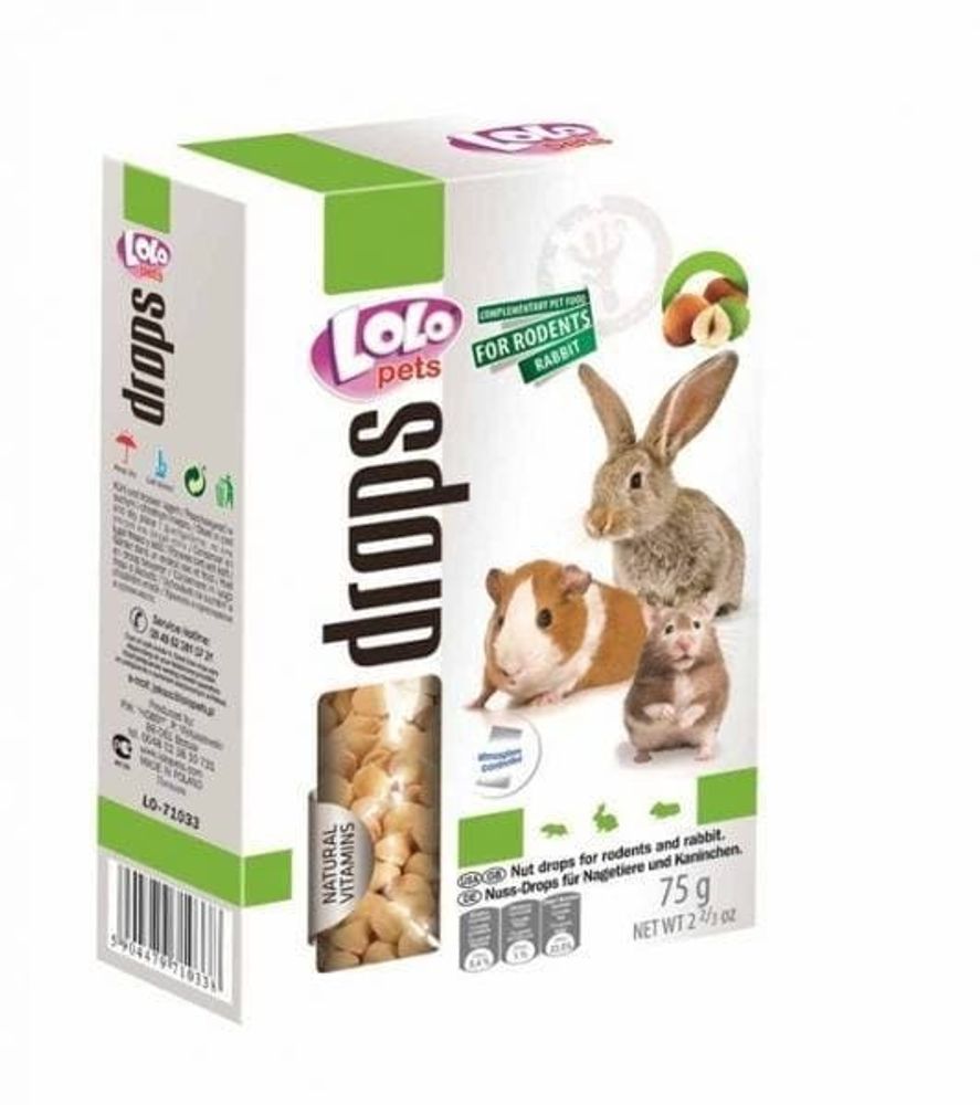LoLo PETS Дропсы для грызунов и кроликов ореховые 75г