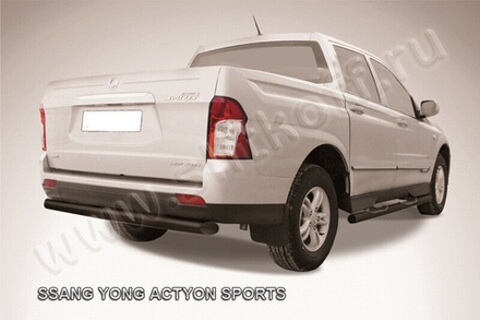 Защита заднего бампера (нержавейка) SsangYong Actyon Sport (2012-2016) d76 радиусная (черный)