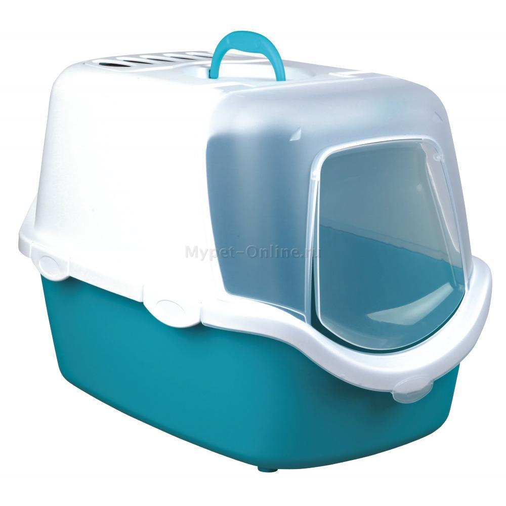 Туалет-домик для кошек Trixie Vico Open Top, размер 40×40×56см., бирюзовый / белый