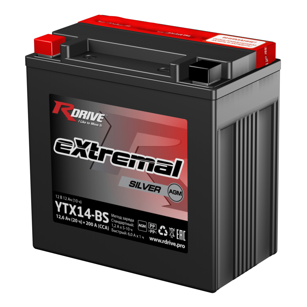 Аккумулятор мото RDRIVE eXtremal Silver 12 А/ч L+