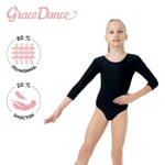 Купальник гимнастический лайкра, рукав 3/4, цвет черный (р.36) 871217 (Grace Dance)