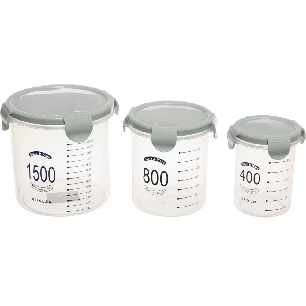 Набор банок для продуктов 3шт (400мл,800мл,1500мл)с мерной шкалой