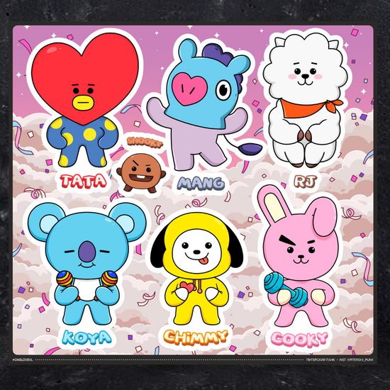 Набор стикеров 189х176мм "Маскоты группы BTS"