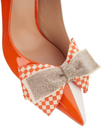 Женские туфли кожаные оранжево-белые с бантиком