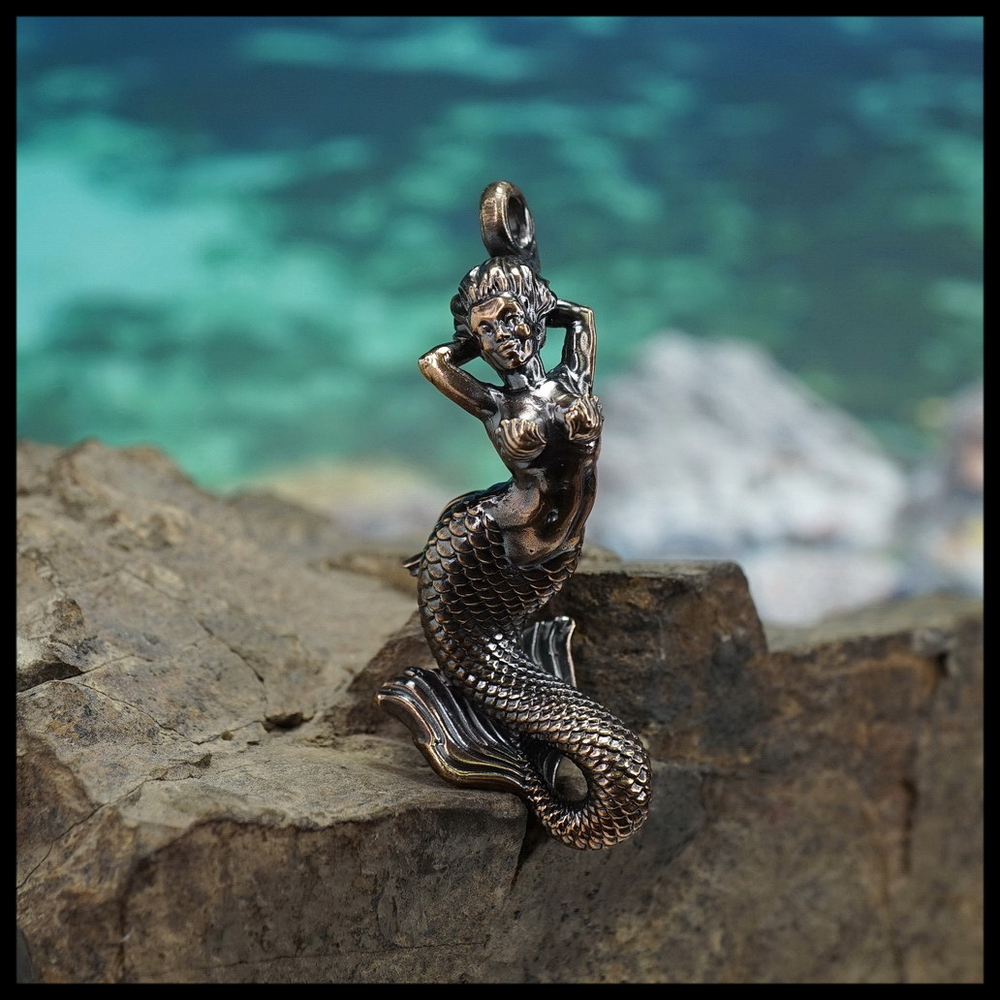 Брелок для ключей "Русалка в бикини" , бронза