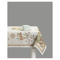 Скатерть-наперон 100х100см Mix&Match Home Золотые шары и ягоды бежевая