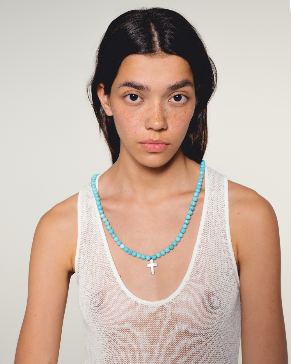 Колье бирюза, подвеска большой крест