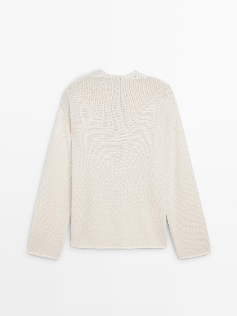 Massimo Dutti Вязаный свитер с V-образным вырезом из альпаки и шелка - Limited Edition, кремовый