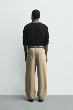 ZARA БРЮКИ STRAIGHT FIT ВЫСТИРАННЫЕ, БЕЖЕВЫЙ