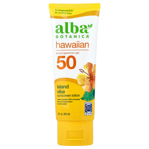 Alba Botanica, гавайский солнцезащитный лосьон, SPF 50, с тропическим ароматом, 89 мл (3 жидк. унции)