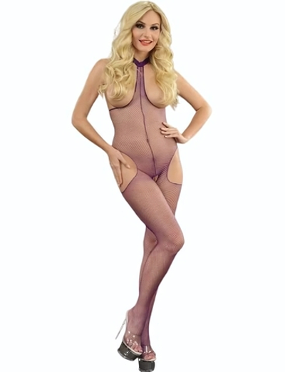 Фиолетовый кэтсьюит с вырезами на груди, бёдрах и в шагу (Размер: S-M-L) (Цвет: фиолетовый)