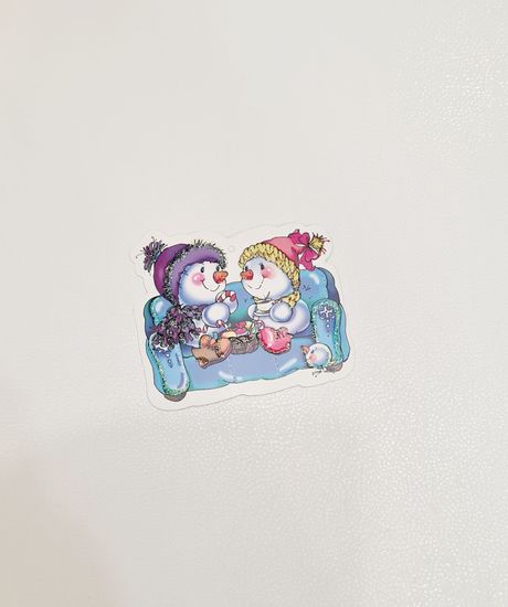 Новогодние малышки-открытки, Снеговики на диване, блестки (4 шт.)