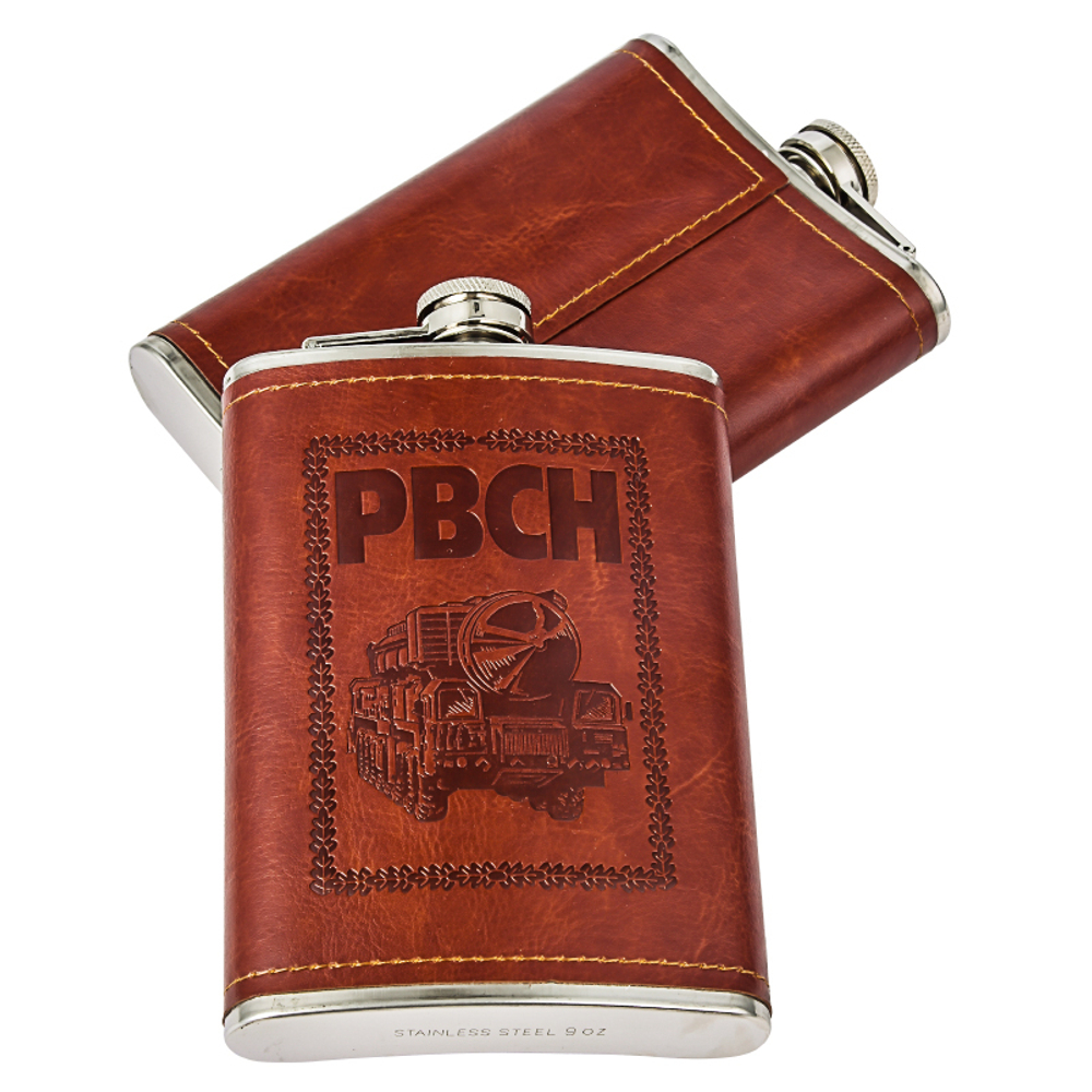 Цельнометаллическая фляжка в коже с оттиском "РВСН"